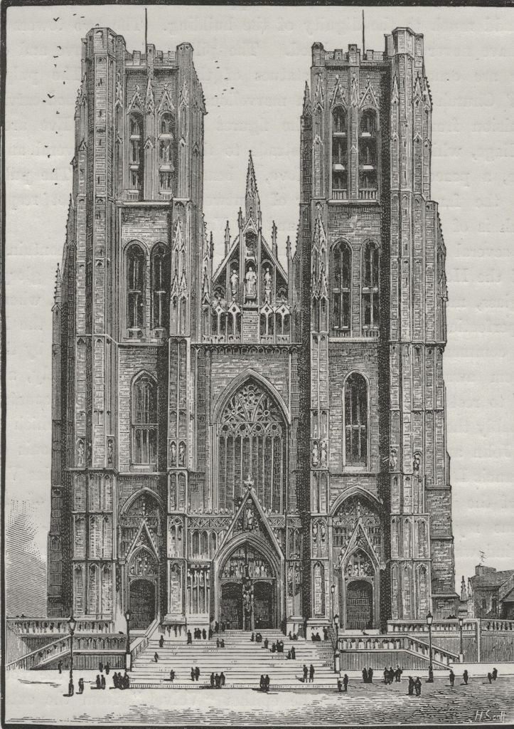 BRUSSELS. The Church of St Gudule 1882 old antique vintage print picture